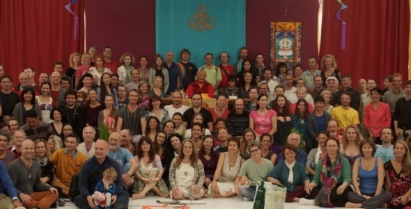 Chögyal Namkhai Norbu with the instructors of Santi Maha Sangha, Yantra Yoga and Vajra Dance at the Dagther Meeting Dzamling Gar, Tenerife