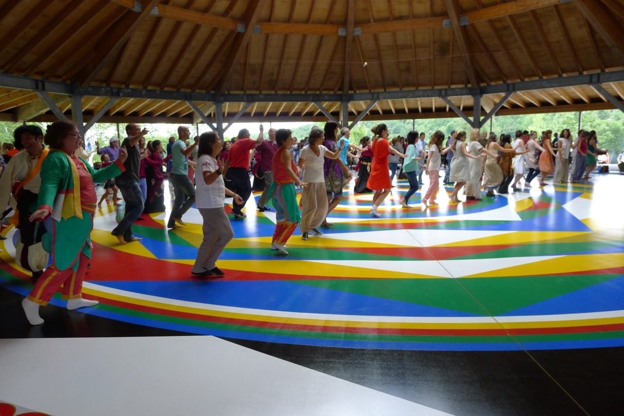 Khaita, Vajra Dance and Derghe Dancers altogether on Saturday morning in the Universal Mandala Hall Photo courtesy of Ans Swart