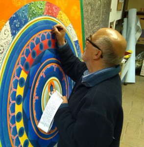 Giorgio Dallorto copying the mantras in uchen script. Photo Nikol Stanisova