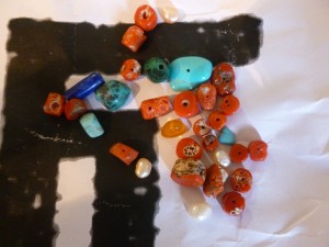 Semi-precious stones were ground and mixed with the pigments. L.Granger