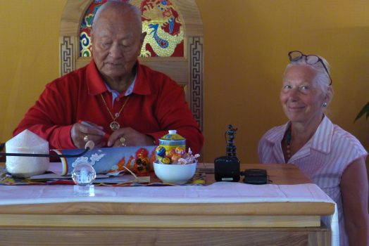 Ans with Chögyal Namkhai Norbu in the Gönpa at Merigar West