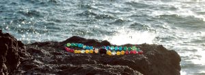 evolution creations necklace on a rock by the sea