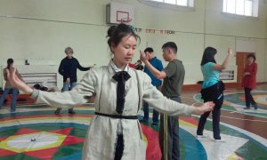 dancers on the mandala for vajra dance buryatia